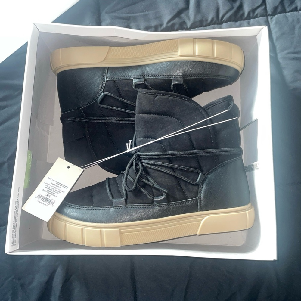 a new day Black Ankle Boots with Tan Soles